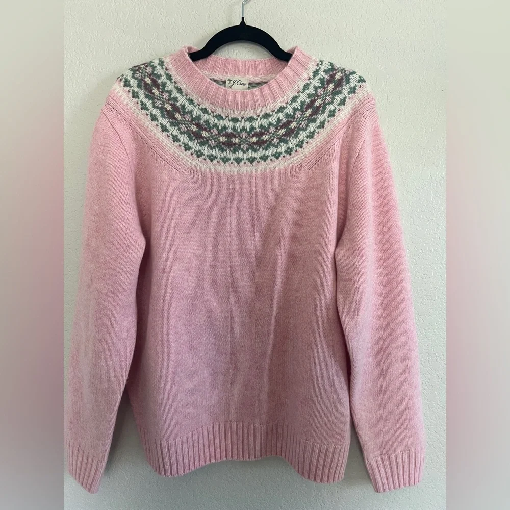 J.Crew Fair Isle–Yoked in Wool In Peony Fair Isle 100% Wool Sweater. Size M